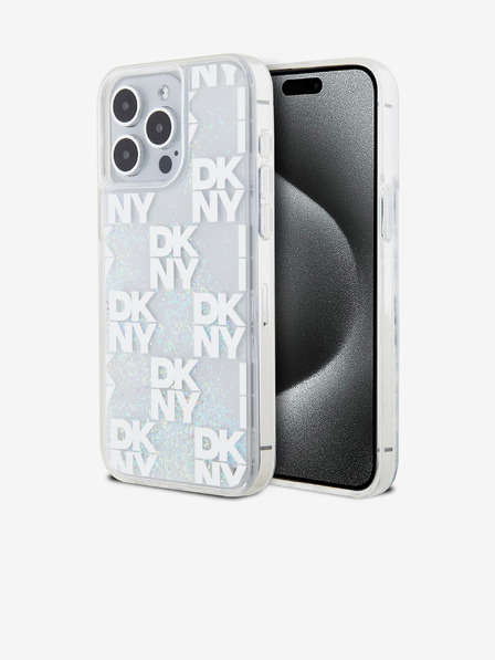 DKNY Folyékony csillogó kockás mintás hátsó borító iPhone 15 Pro Maxhoz Átlátszó DKNY