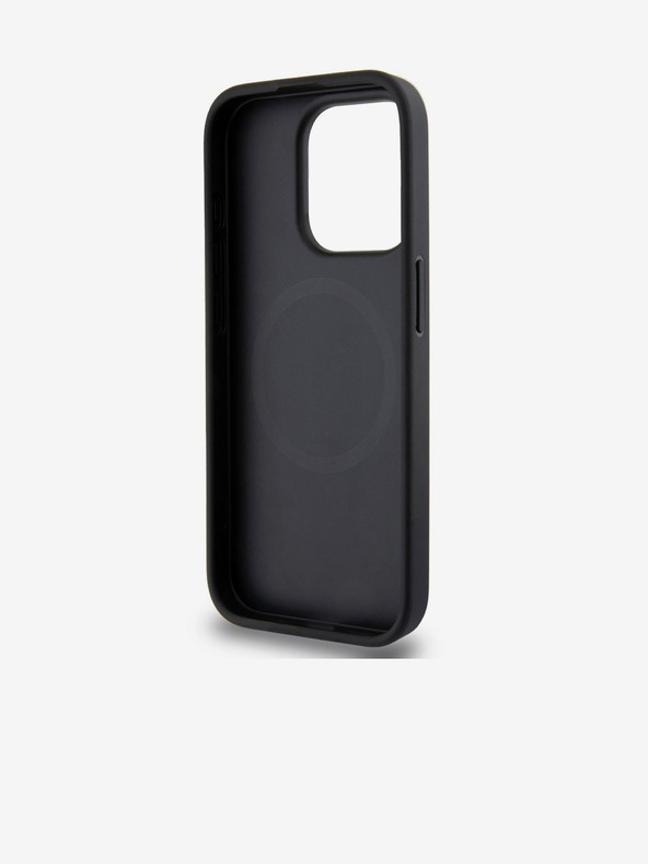 DKNY PU bőr ezüst fém logós Magsafe hátlap iPhone 15 Pro szürke DKNY