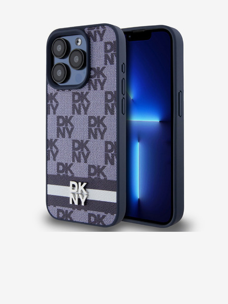 DKNY PU bőrből készült kockás mintás és csíkos hátlapi borító iPhone 15 Pro Max készülékhez Kék DKNY DKNY