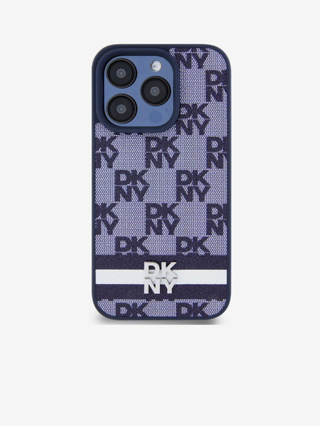 DKNY PU bőrből készült kockás mintás és csíkos hátlapi borító iPhone 15 Pro Max készülékhez Kék DKNY DKNY