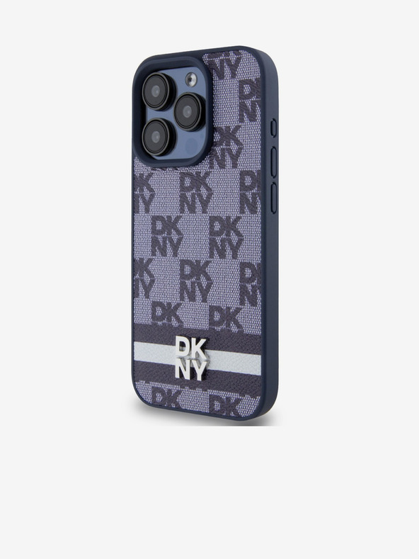 DKNY PU bőrből készült kockás mintás és csíkos hátlapi borító iPhone 15 Pro Max készülékhez Kék DKNY DKNY