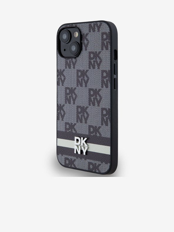 DKNY PU bőr kockás mintás és csíkos hátlapi borító iPhone 13 készülékhez Fekete DKNY