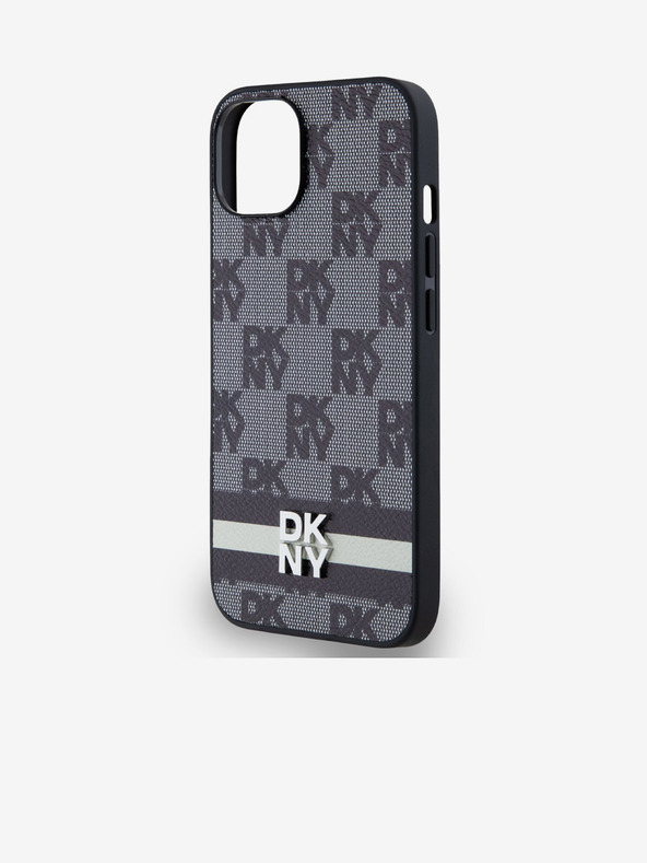 DKNY PU bőr kockás mintás és csíkos hátlapi borító iPhone 13 készülékhez Fekete DKNY