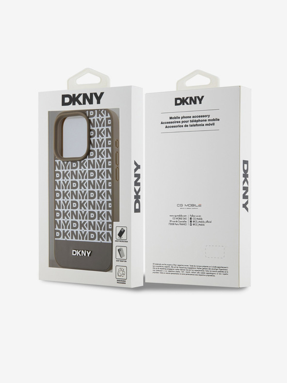 DKNY PU bőr Ismétlődő mintás alsó csíkos MagSafe hátlap iPhone 14 Pro Max-hoz Barna DKNY Barna DKNY
