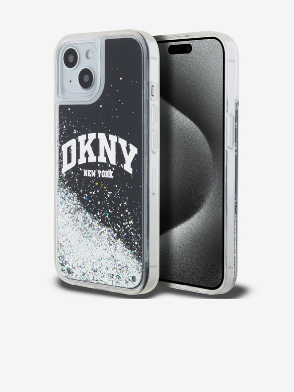 DKNY Folyékony csillogó íves logós hátlap iPhone 15 készülékhez Fekete DKNY