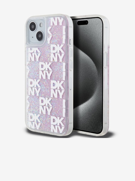 DKNY Folyékony csillogó kockás mintás hátlap iPhone 15 rózsaszín DKNY