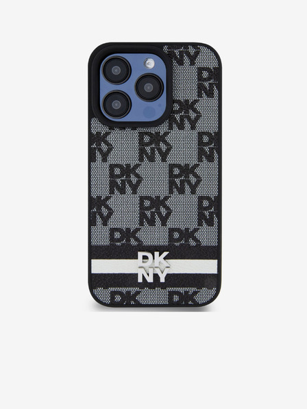 DKNY PU bőr kockás mintás és csíkos hátlap iPhone 13 Pro fekete DKNY Fekete DKNY