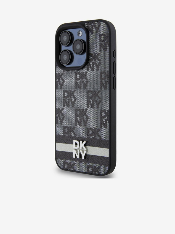 DKNY PU bőr kockás mintás és csíkos hátlap iPhone 13 Pro fekete DKNY Fekete DKNY