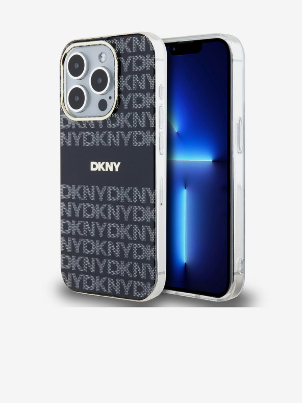 DKNY PC/TPU ismétlődő mintás tonális csíkos Magsafe hátlap az iPhone 15 Pro készülékhez Fekete DKNY