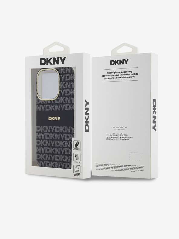 DKNY PC/TPU ismétlődő mintás tonális csíkos Magsafe hátlap az iPhone 15 Pro készülékhez Fekete DKNY