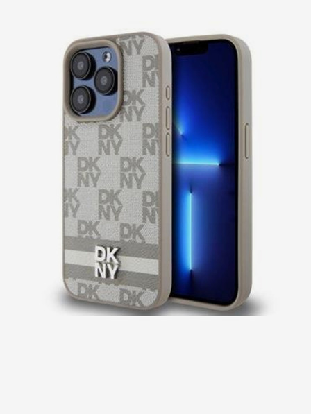 DKNY PU bőr kockás mintás és csíkos hátlapi borító iPhone 13 Pro Max bézs DKNY DKNY
