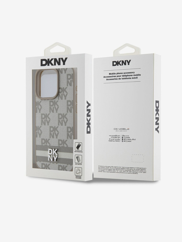 DKNY PU bőr kockás mintás és csíkos hátlapi borító iPhone 13 Pro Max bézs DKNY DKNY