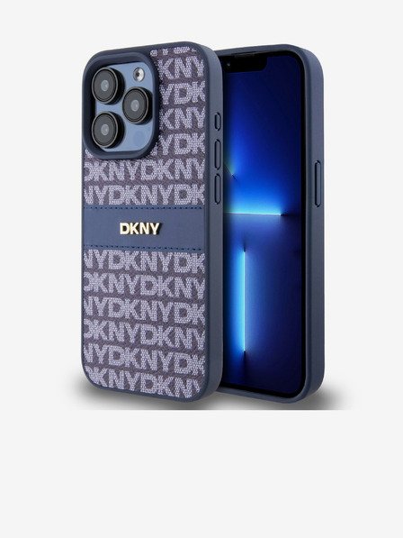 DKNY PU bőr Ismétlődő mintás tonális csíkos hátlap iPhone 15 Pro Max kék DKNY DKNY