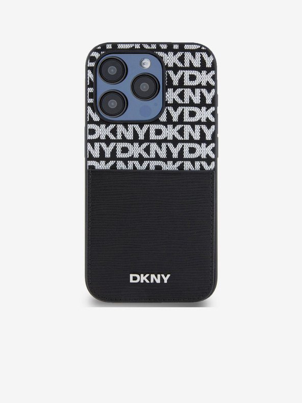 DKNY PU bőr Ismétlődő mintás kártyazseb hátlap iPhone 15 Pro Fekete DKNY DKNY