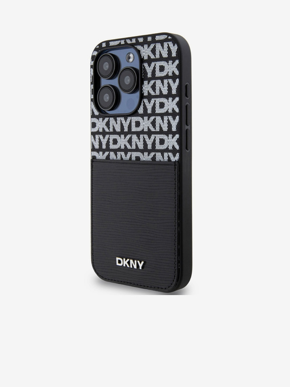 DKNY PU bőr Ismétlődő mintás kártyazseb hátlap iPhone 15 Pro Fekete DKNY DKNY