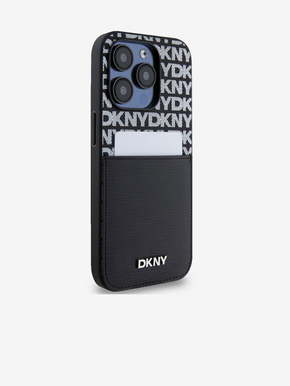 DKNY PU bőr Ismétlődő mintás kártyazseb hátlap iPhone 15 Pro Fekete DKNY DKNY