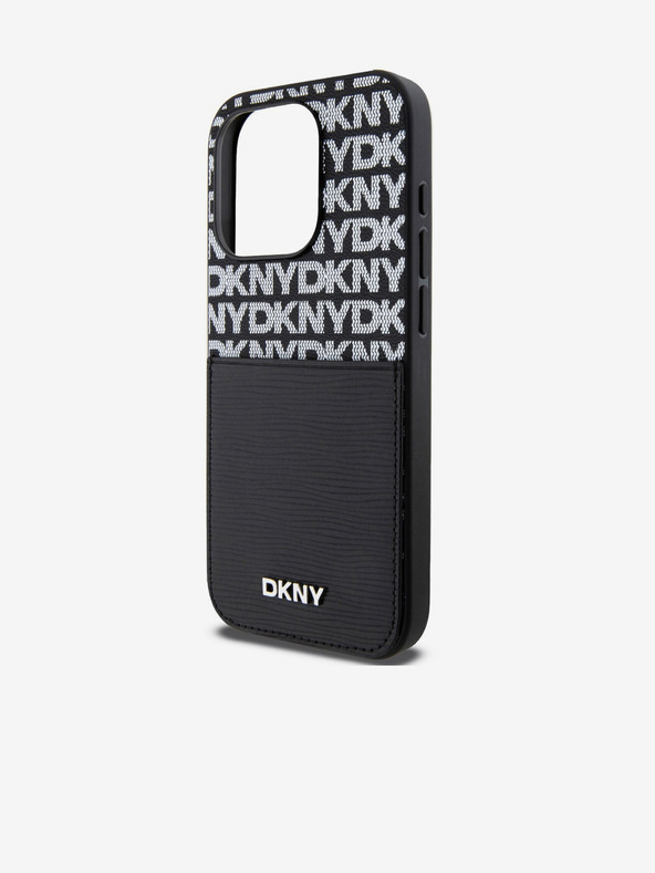 DKNY PU bőr Ismétlődő mintás kártyazseb hátlap iPhone 15 Pro Fekete DKNY DKNY