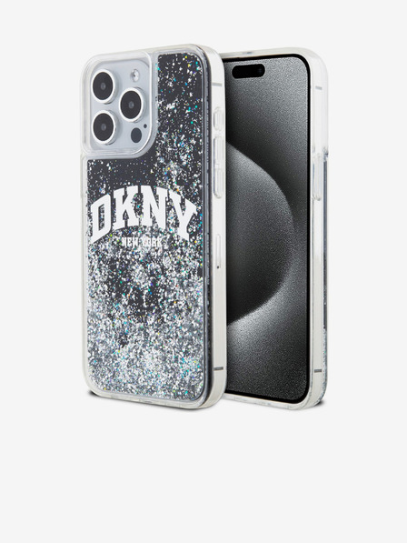 DKNY Folyékony csillogó íves logós hátlap iPhone 15 Pro Max-hoz Fekete DKNY