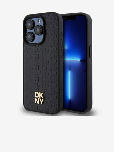 DKNY PU bőr ismétlődő mintás Stack Logo Magsafe hátlap iPhone 14 Pro fekete DKNY fekete DKNY