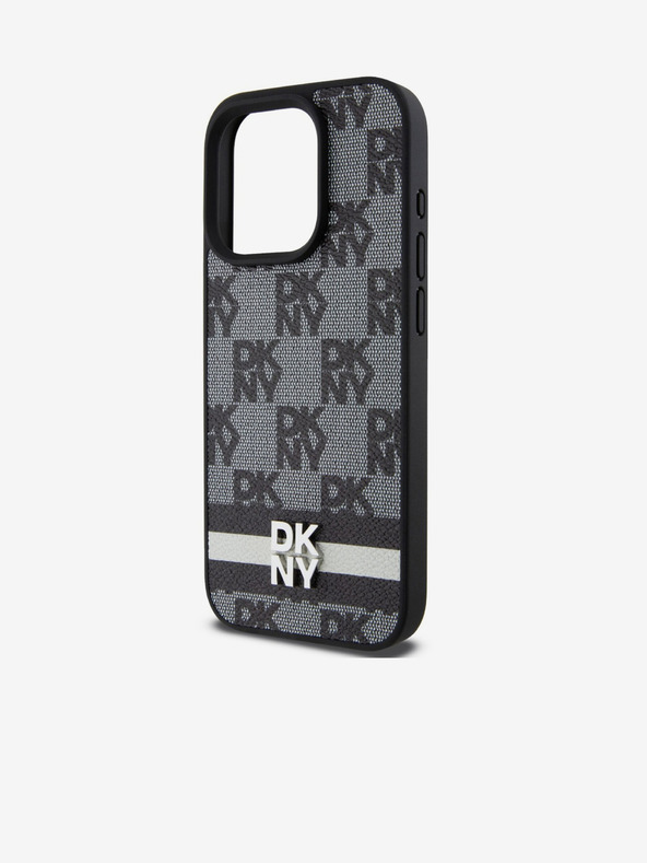 DKNY PU bőr kockás mintás és csíkos hátlapi borító iPhone 13 Pro Max fekete DKNY fekete DKNY