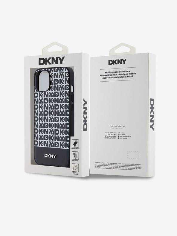 DKNY PU bőr Ismétlődő mintás alsó csíkos MagSafe hátlap az iPhone 14 készülékhez Fekete DKNY DKNY