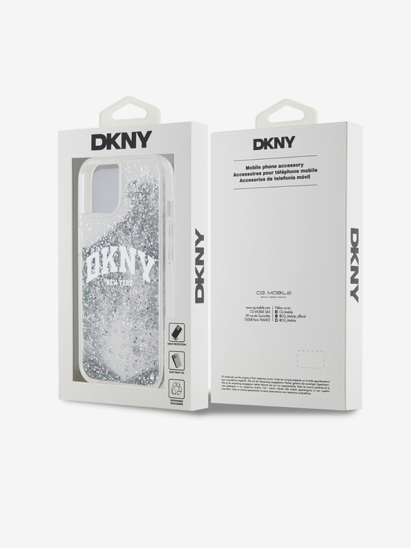 DKNY Folyékony csillogó íves logós hátlap iPhone 15-hez Átlátszó DKNY