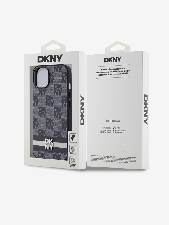 DKNY PU bőr kockás mintás és csíkos hátlapi borító iPhone 14 készülékhez Fekete DKNY