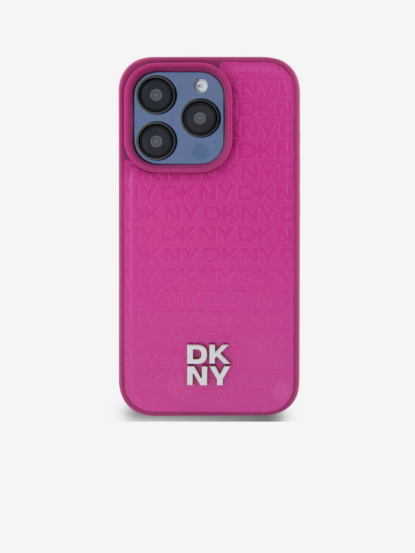DKNY PU bőr Ismétlődő mintás Stack Logo Magsafe hátlap iPhone 15 Pro rózsaszín DKNY