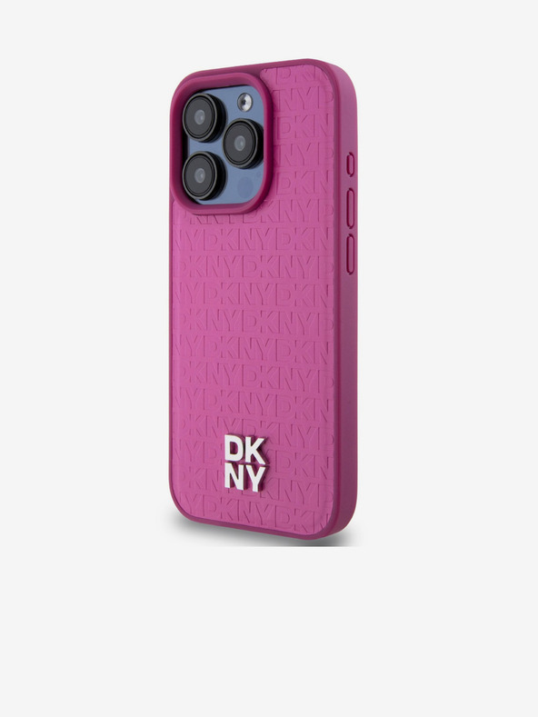 DKNY PU bőr Ismétlődő mintás Stack Logo Magsafe hátlap iPhone 15 Pro rózsaszín DKNY