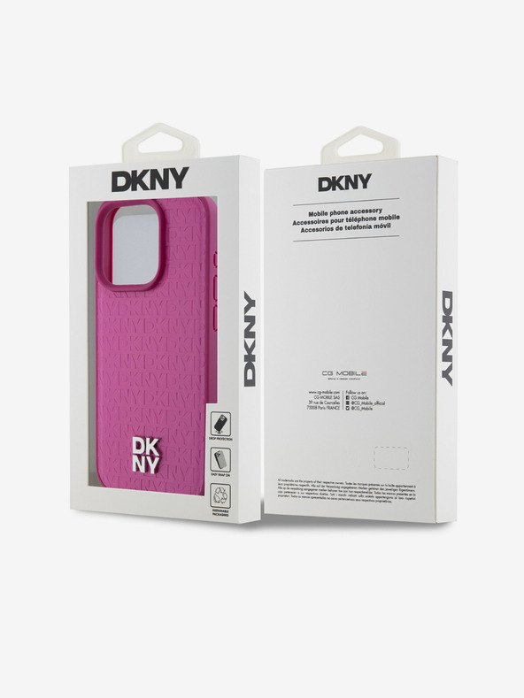 DKNY PU bőr Ismétlődő mintás Stack Logo Magsafe hátlap iPhone 15 Pro rózsaszín DKNY
