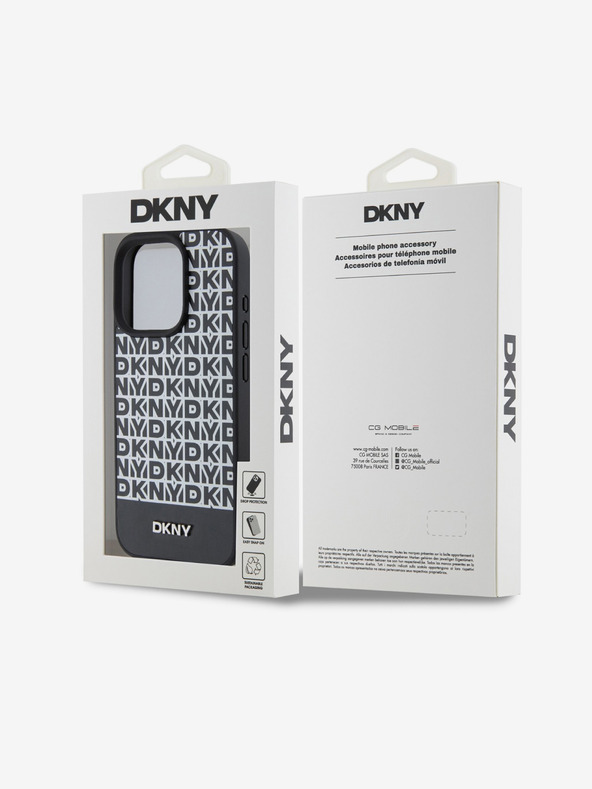 DKNY PU bőr Ismétlődő mintás alsó csíkos MagSafe hátlap iPhone 15 Pro fekete DKNY fekete DKNY