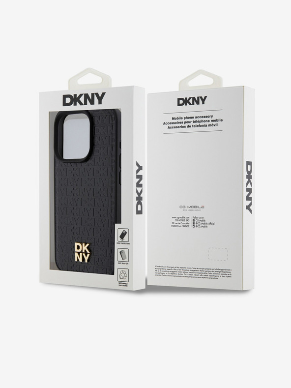 DKNY PU bőr ismétlődő mintás Stack Logo Magsafe hátlap iPhone 15 Pro fekete DKNY fekete DKNY