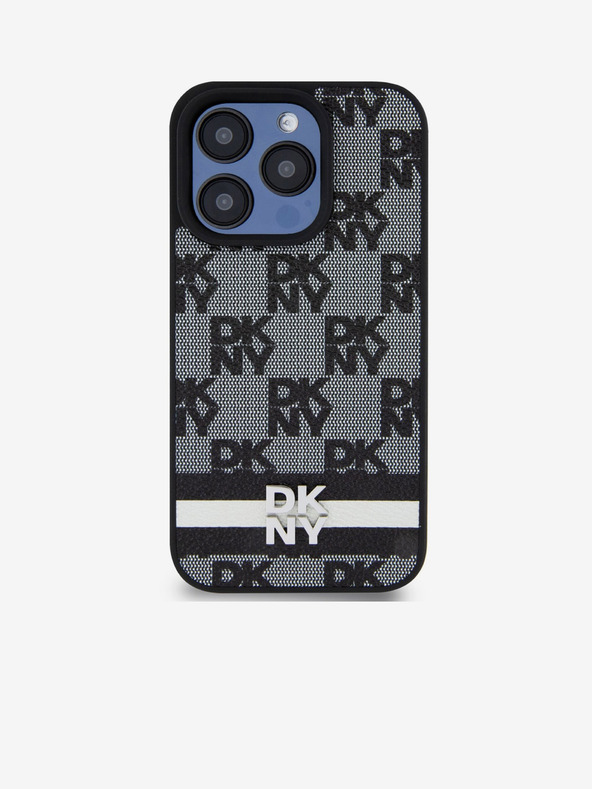 DKNY PU bőr kockás mintás és csíkos hátlapi borító iPhone 14 Pro fekete DKNY fekete DKNY