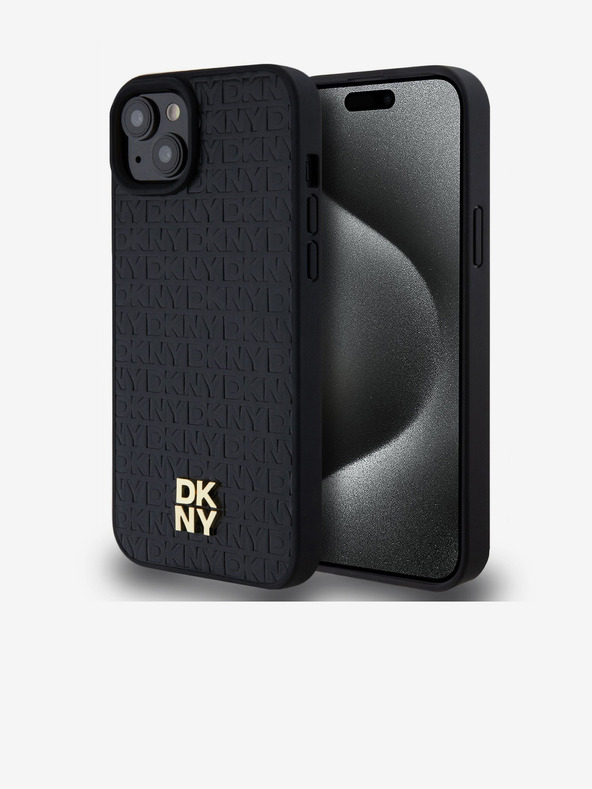 DKNY PU bőr Ismétlődő mintás Stack Logo Magsafe hátlap iPhone 15 Plus fekete DKNY DKNY