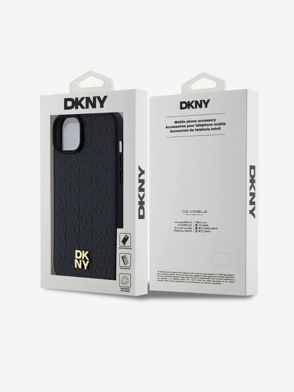 DKNY PU bőr Ismétlődő mintás Stack Logo Magsafe hátlap iPhone 15 Plus fekete DKNY DKNY