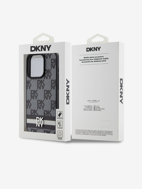 DKNY PU bőr kockás mintás és csíkos hátlapi borító iPhone 14 Pro Max fekete DKNY