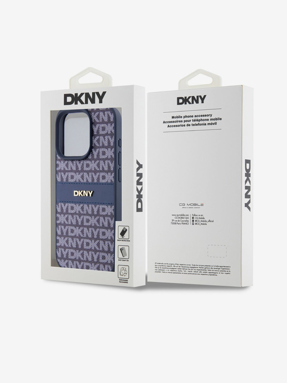 DKNY PU bőr ismétlődő mintás tonális csíkos hátlap iPhone 14 Pro Max készülékhez Kék DKNY DKNY