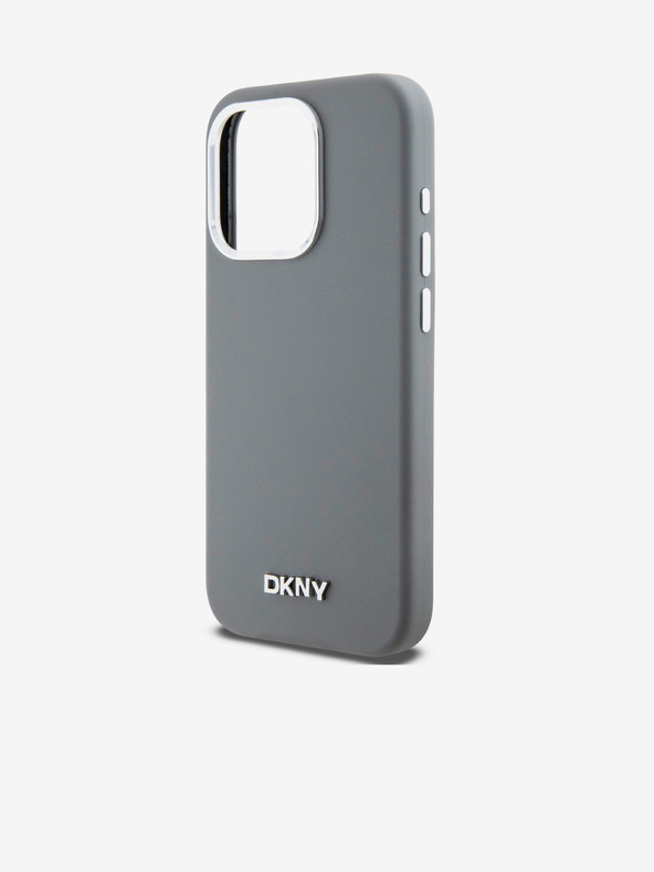 DKNY Folyékony szilikon ezüst fém logós Magsafe hátlap iPhone 15 Pro-hoz Szürke DKNY