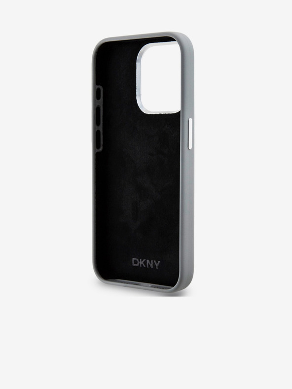 DKNY Folyékony szilikon ezüst fém logós Magsafe hátlap iPhone 15 Pro-hoz Szürke DKNY