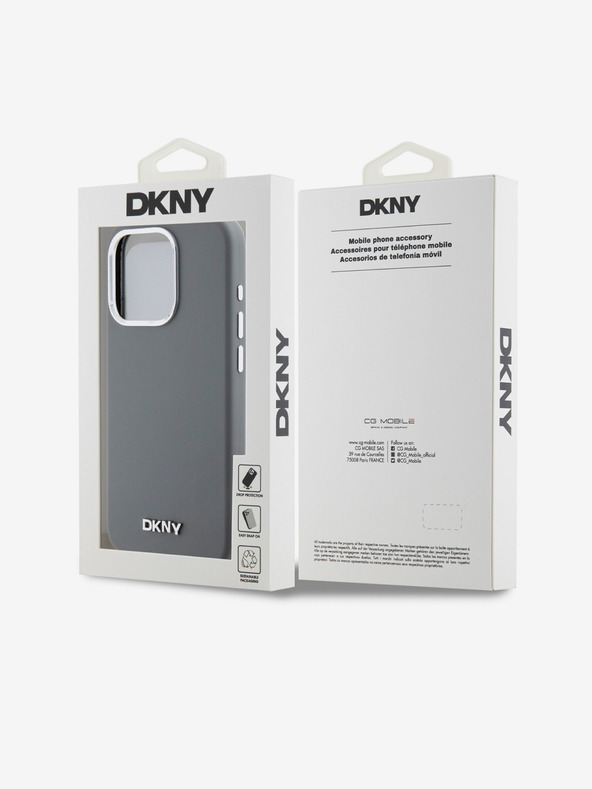 DKNY Folyékony szilikon ezüst fém logós Magsafe hátlap iPhone 15 Pro-hoz Szürke DKNY