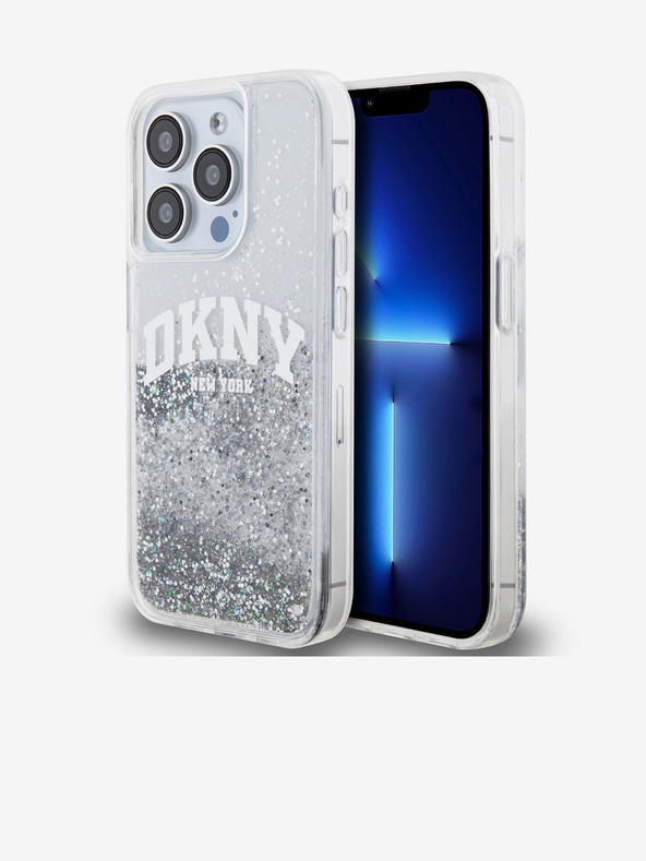 DKNY Folyékony csillogó íves logós hátlap az iPhone 15 Pro-hoz Átlátszó DKNY