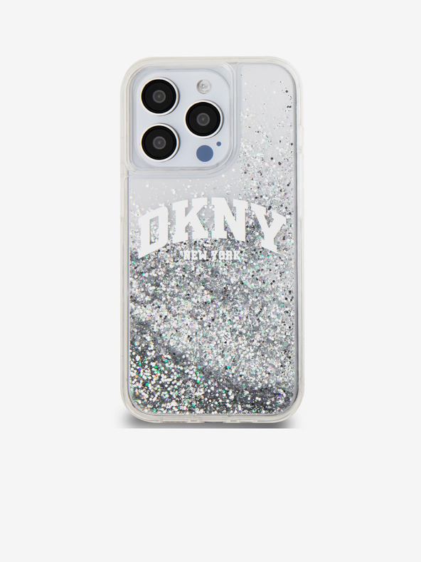 DKNY Folyékony csillogó íves logós hátlap az iPhone 15 Pro-hoz Átlátszó DKNY
