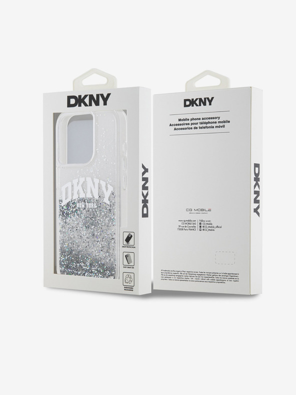 DKNY Folyékony csillogó íves logós hátlap az iPhone 15 Pro-hoz Átlátszó DKNY