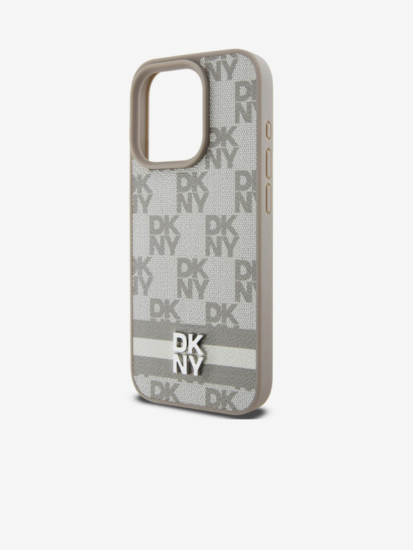 DKNY PU bőr kockás mintás és csíkos hátlapi borító iPhone 13 Pro bézs DKNY DKNY