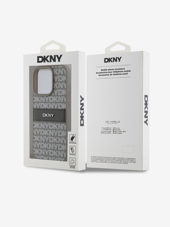 DKNY PU bőr ismétlődő mintás, tónusos csíkos hátlap iPhone 15 Pro bézs DKNY DKNY