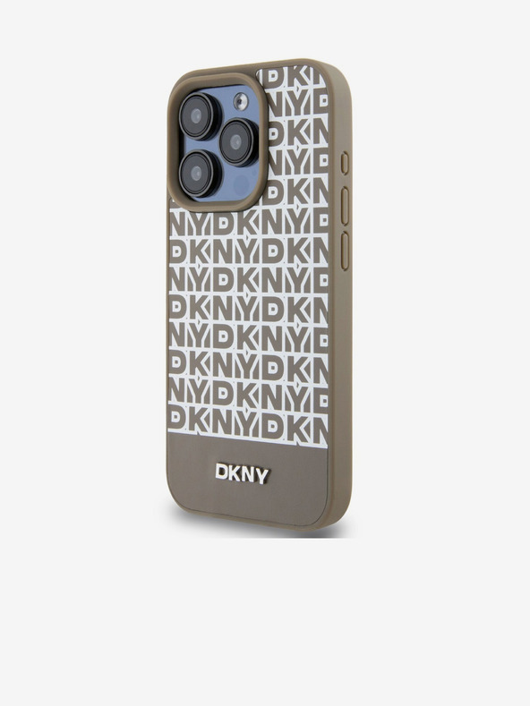 DKNY PU bőr Ismétlődő mintás alsó csíkos MagSafe hátlap iPhone 14 Pro barna DKNY Brown DKNY