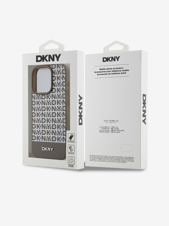 DKNY PU bőr Ismétlődő mintás alsó csíkos MagSafe hátlap iPhone 14 Pro barna DKNY Brown DKNY