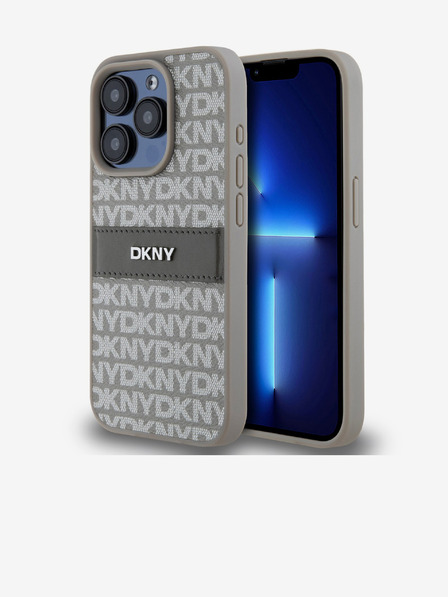 DKNY PU bőr ismétlődő mintás, tónusos csíkos hátlap iPhone 15 Pro Max bézs DKNY DKNY
