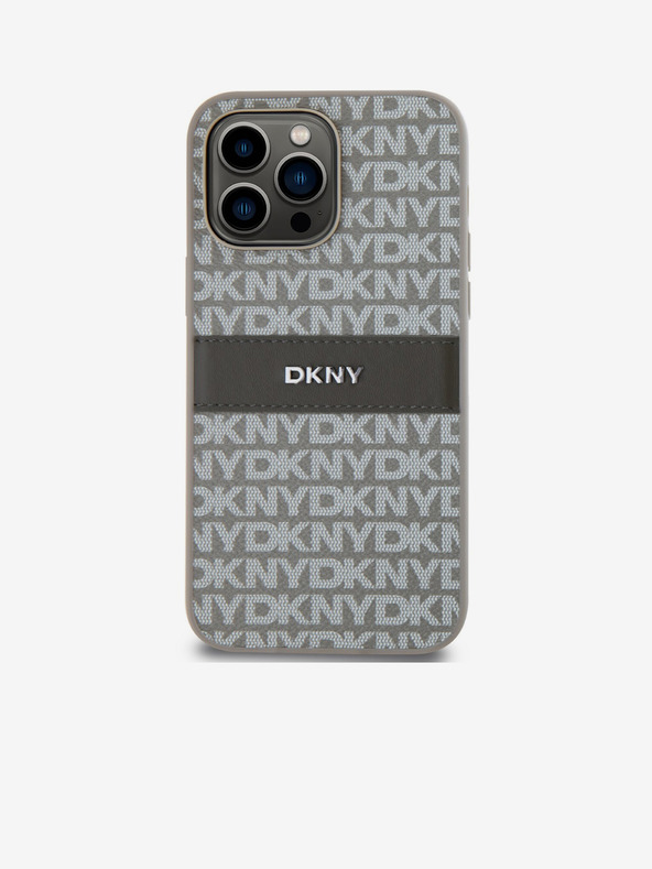 DKNY PU bőr ismétlődő mintás, tónusos csíkos hátlap iPhone 15 Pro Max bézs DKNY DKNY