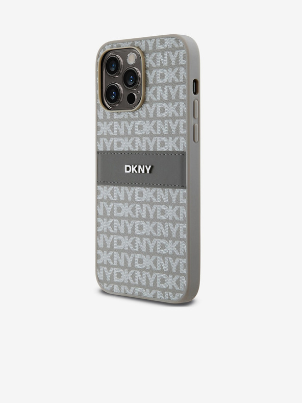 DKNY PU bőr ismétlődő mintás, tónusos csíkos hátlap iPhone 15 Pro Max bézs DKNY DKNY